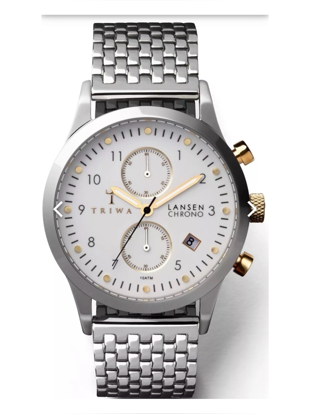 NWT Anthropologie TRIWA Ivory Lansen Chrono Steel Brace Watch  Unisex